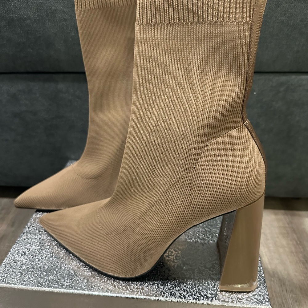 Zara Tan Heeled Sock Boots